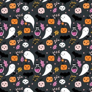 By the Glow of the Moon Ghostly Greetings Midnight Oil Charcoal Halloween Cotton and Steel; new 100% cotton quilting fabric