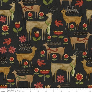 KRINGLE Garden Charcoal Teresa Kogut - 100% cotton quilting fabric yardage - Riley Blake Designs - Christmas - Holiday