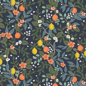 BRAMBLE Citrus Grove Navy - Rifle Paper Co - 100% Cotton Quilting Fabric Yardage
