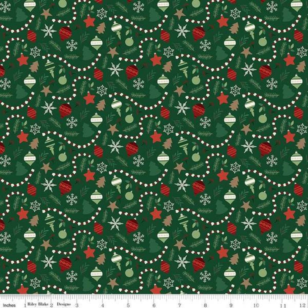CHRISTMAS TRADITIONS Dark Green Ornaments Dani Mogstad - 100% Cotton ...