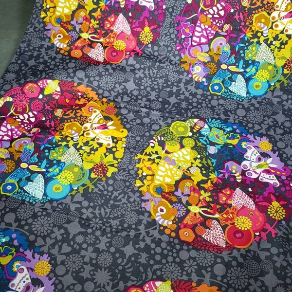 Alison Glass Remix Ex Libris Art Theory in Black Charcoal Gray Panel 24" x 44";  new cotton quilting fabric for Andover fabrics