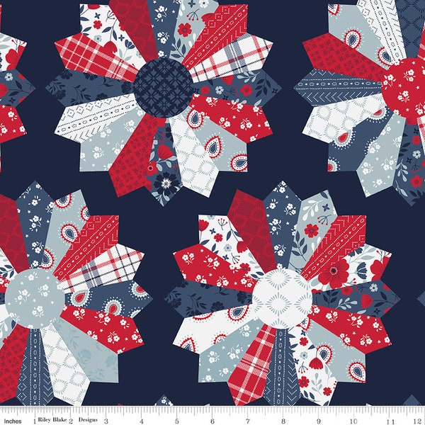 AMERICAN BEAUTY Dresden Navy Dani Mogstad Patriotic Riley Blake Designs - 100% cotton quilting Fabric