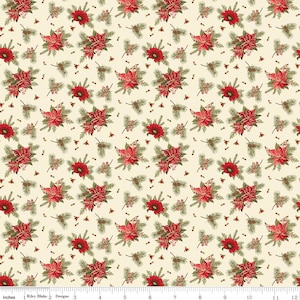 GLISTEN Floral Eggnog Cream Christmas Sandy Gervais 100% cotton quilting fabric; Riley Blake Designs