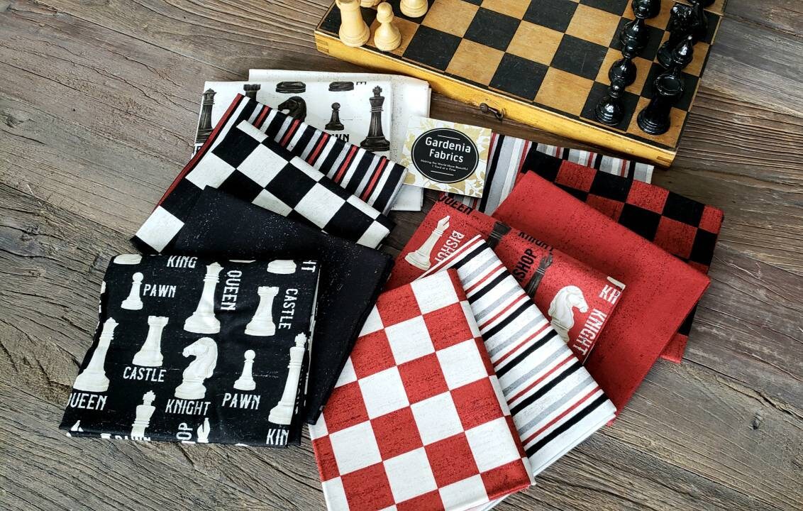 Checkmate Chess Fabric 100% Quilters Cotton Chess Board Game