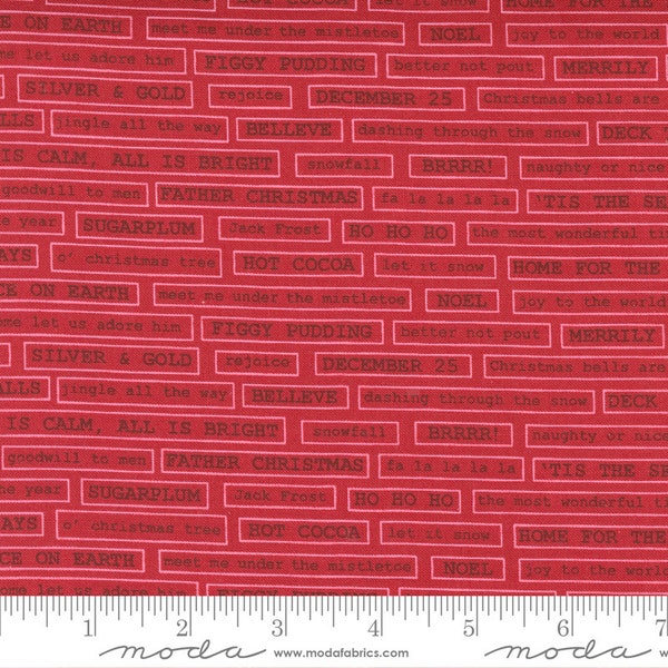 CHRISTMAS MORNING - Fa La La Blender Text Tonal - Cranberry - Lella Boutique - Christmas Fabric - cotton quilting fabric - Moda