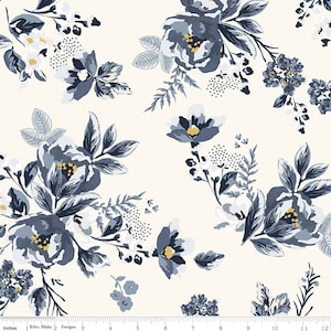 GINGHAM FOUNDRY Main Floral - Cream - My Minds Eye - 100% cotton quilting fabric yardage - Riley Blake Designs