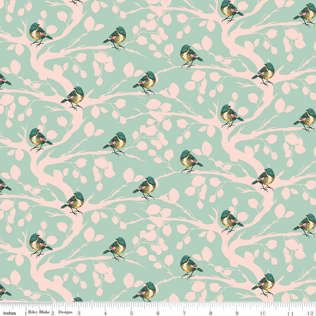 Colett Design PORCH SWING Birds Branches Mint Ashley Collett Design - 100% Cotton ...