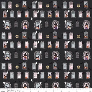 SPOOKY SCHOOLHOUSE Witch School Charcoal Metallic Halloween Fabric Melissa Mortenson 100% cotton quilting fabric yardage Riley Blake Designs