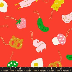MERRY HAPPY Find the Pickle Ornaments Metallic Lollipop Christmas Kimberly Kight Ruby Star Society 100% Cotton quilting fabric Moda Fabric