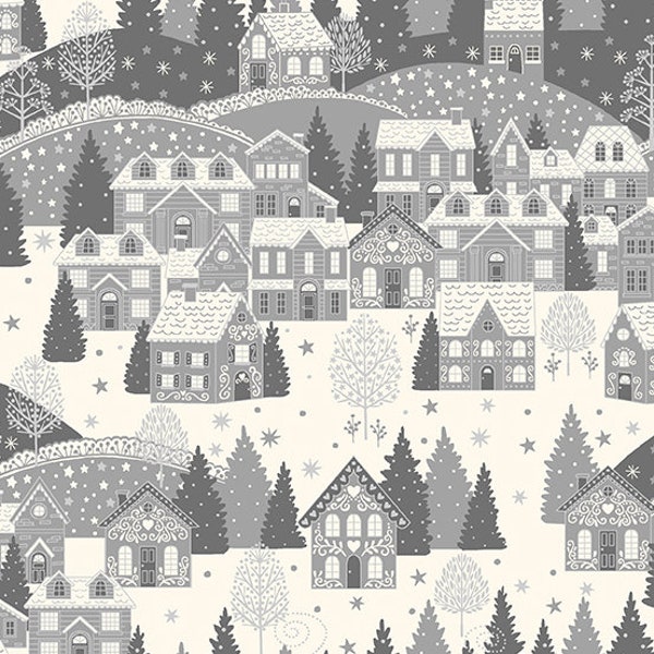 SCANDI CHRISTMAS 2022 - Scenic - Grey - Gray - Silver Metallic - Makower UK - Andover Fabrics - 100 % Cotton quilting fabric yardage