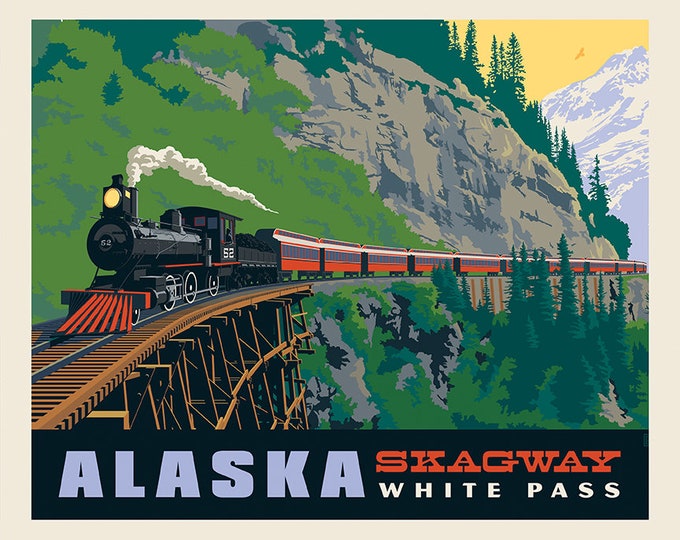 DESTINATIONS SKAGWAY Alaska Poster Fabric Panel 36 X 42 Cotton Quilting