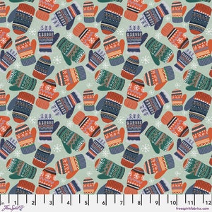 CHRISTMAS SQUAD - Cozy Mittens - Sage Green - Mia Charro - Christmas Fabric - 100% cotton quilting fabric; Free Spirit Fabrics