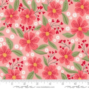 LOVE BLOOMS Love In Bloom Floral Blush Pink Lella Boutique Spring - Valentines 100% cotton quilting fabric - Moda #14