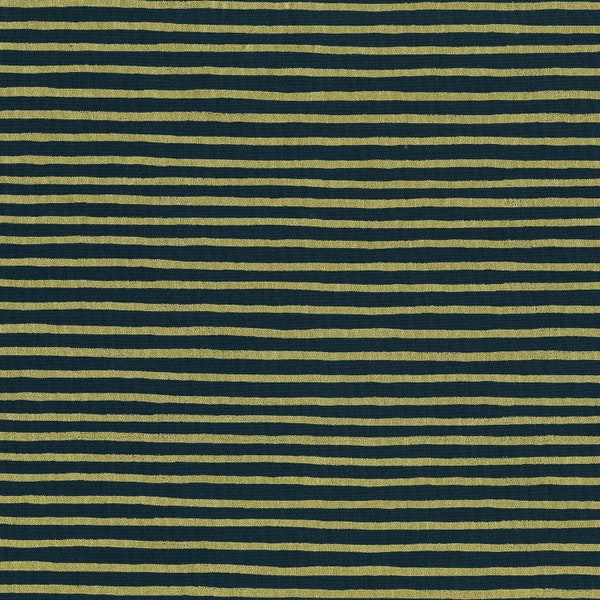 English Garden by Rifle Paper Co Stripes Gold Metallic on navy cotton fabric sold by the half yard