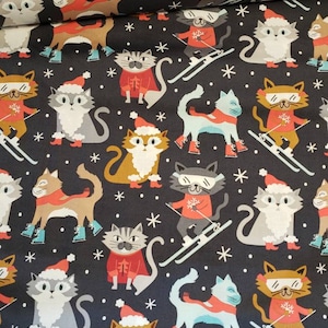 Maude Asbury Blend Fabrics Snowlandia Kitty in Charcoal Gray new cotton quilting fabric - from the vault