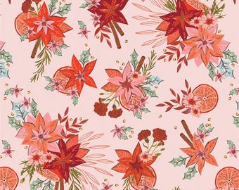 CHRISTMAS In THE CABIN Yuletide Blossoms Christmas Fabric - 100% Cotton Quilting Fabric - 205 thread ct - Art Gallery Fabrics