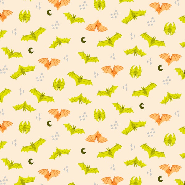 BRING Your OWN BOOS - Bat Attack - Trick or Treat Metallic - Citron - Halloween - Cotton and Steel - cotton quilting fabric yardage