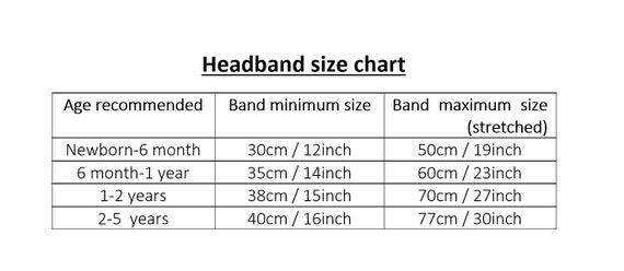 Infant Headband Size Chart