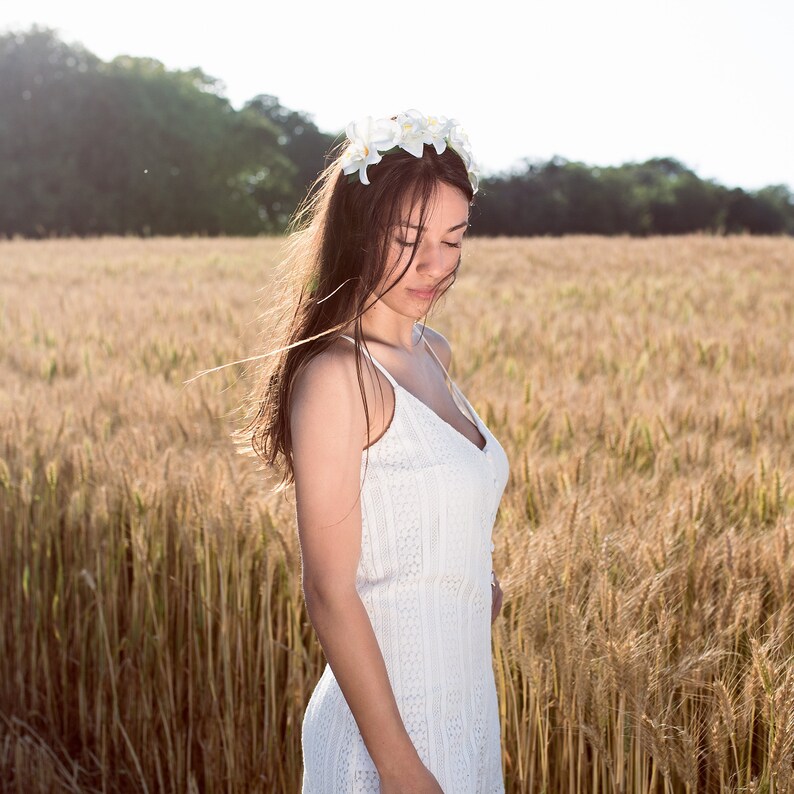 White Silk Flower Crown Boho Wedding Headpiece Bridal Etsy