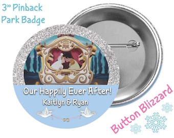 Cinderella and Prince Charming Button - Just Married Button - Honeymoon Button - Disneymoon Button - Bride and Groom - Disney Park Button