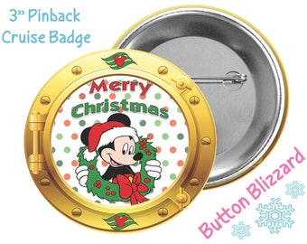 Mickey Mouse Merry Christmas Button - Disney Cruise Badge - Very Merrytime Christmas Cruise Badge - Stocking Stuffer - Holiday Disney Pin