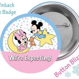 We&#39;re Expecting! Mickey Mouse and Minnie Mouse Baby Button - Minnie Button - Mickey Button - Pregnancy Announcement Button - Disney Park Pin