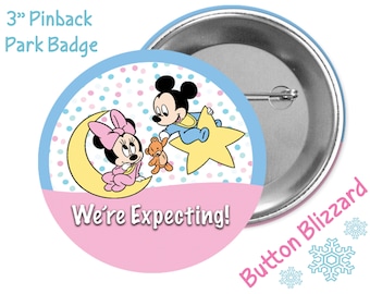 We're Expecting! Mickey Mouse and Minnie Mouse Baby Button - Minnie Button - Mickey Button - Pregnancy Announcement Button - Disney Park Pin