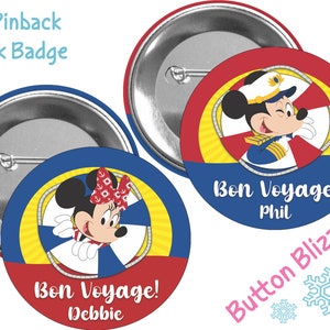 Personalized Mickey and Minnie Cruise Buttons - Nautical Character Badges - Captain Mickey and Captain Minnie Custom Disney Cruise Buttons