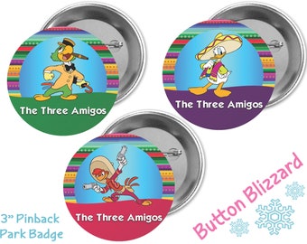 Juego de botones Los 3 Amigos - Botón Donald - Botón Panchito - Botón José - Juego de botones de la amistad - Los Tres Caballeros