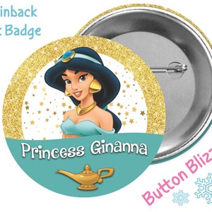 Personalized Princess Button - Princess Jasmine Button - Aladdin Badge - Disney Park Button - Theme Park Pin - Princess Party Favor Gifts