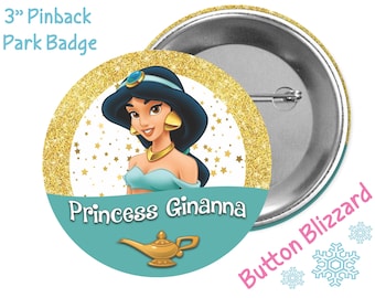 Personalized Princess Button - Princess Jasmine Button - Aladdin Badge - Disney Park Button - Theme Park Pin - Princess Party Favor Gifts