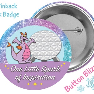 One Little Spark of Inspiration Button - Purple Dragon Pin - Figment of the Imagination Badge - Figment Dragon Button - Epcot Theme Park Pin