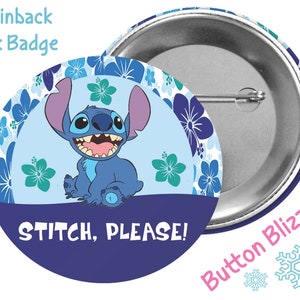 Blue Hawaiian Stitch Button - Lilo and Stitch Button - Stitch Please Button - Disney Park Pin - Stitch Party Favor - Stitch Lanyard Pin