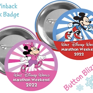 Run Disney Minnie and Mickey Button - Theme Park Button - Marathon Button - Racing Button - runDisney Badge - Marathon Weekend Badge