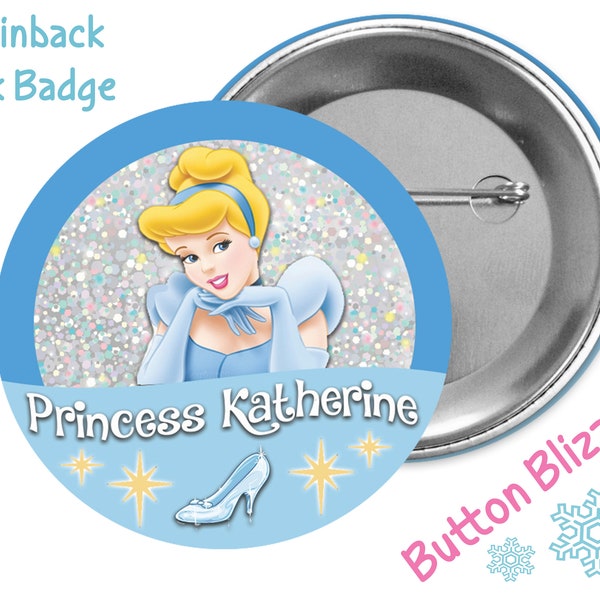 Personalized Princess Button - Cinderella Button - Disney Princess Badge - Custom Princess Pin - Cinderella Party Favor - Fish Extender Gift