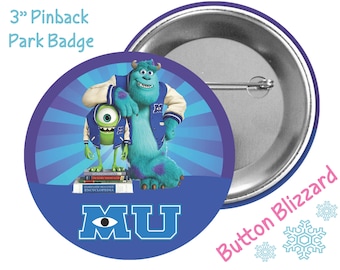 Botón de Monsters University - Botón de Mike y Sulley - Botón de parque temático - Botón de parque Disney - Pin de cordón - Botón de Monsters Inc.