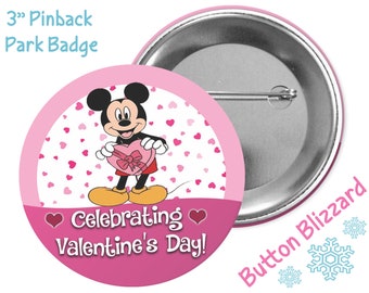 Botón de Feliz Día de San Valentín - Pin de San Valentín de Mickey Mouse - Botón de Parque Disney - Insignia de San Valentín - Botón de Amor de Disney - Insignia de Amor de Mickey