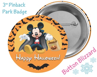 Botón de Mickey Vampiro y Murciélago de Feliz Halloween - Botón de Fiesta de Halloween No Tan Aterradora de Mickey - Pin de Halloween - Botón de Parque Temático