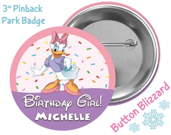 Daisy Duck Birthday Girl Button - Minnie Mouse Birthday Button - Disney Park Button - Character Birthday Pin - Party Pin -Celebration Button