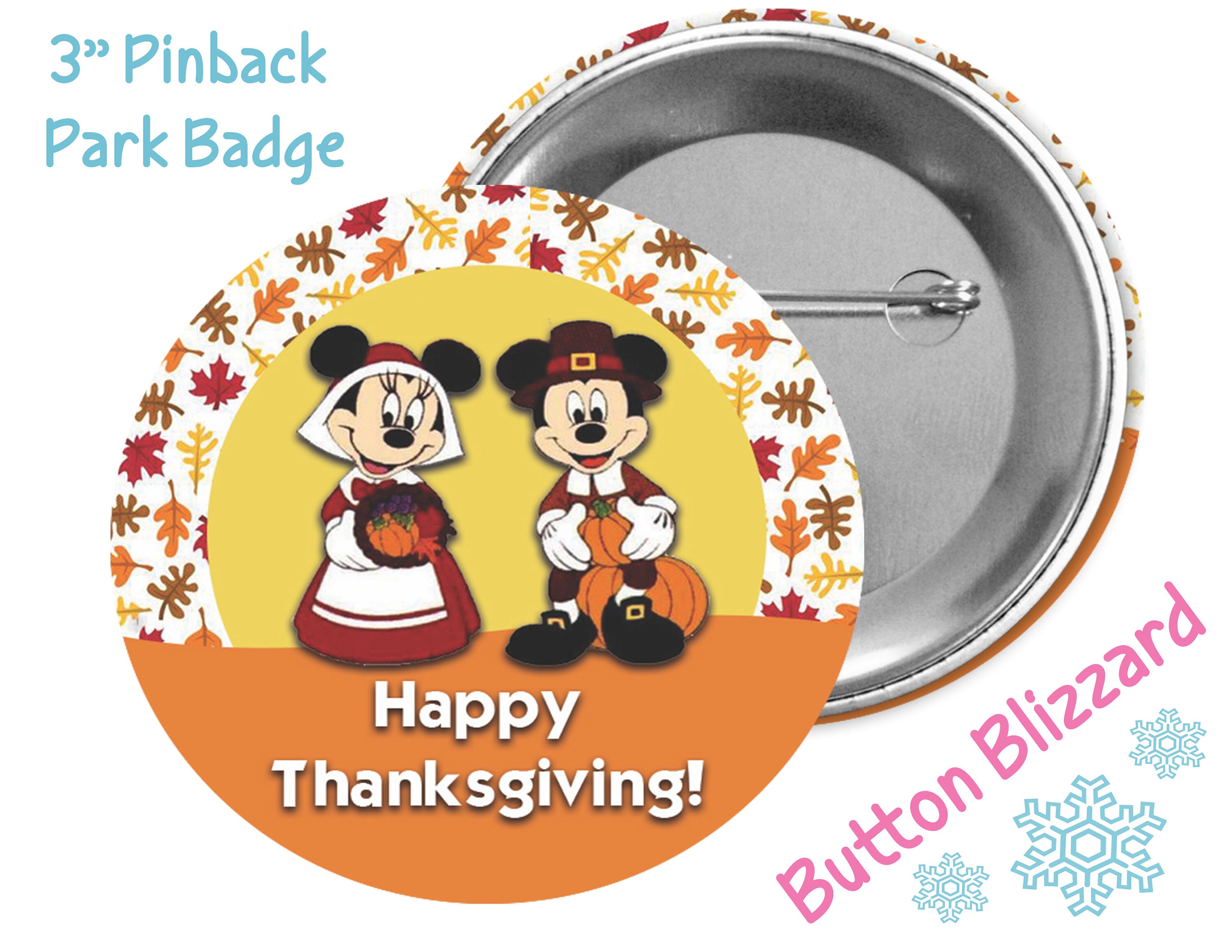 Happy Thanksgiving Button Mickey and Minnie Mouse Button -  Portugal