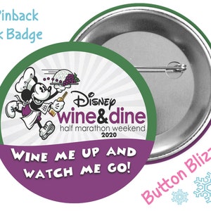 runDisney Wine and Dine Half Marathon Weekend Button - Mickey Race Pin - Epcot Marathon Button - Wine and Dine Race Button - Park Badge