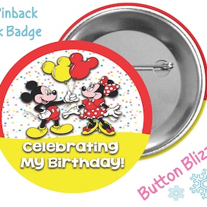 Mickey and Minnie Birthday Celebration Button - Mickey Mouse Birthday Pin - Minnie Mouse Birthday Pin - Disney Park Button - Theme Park Pin