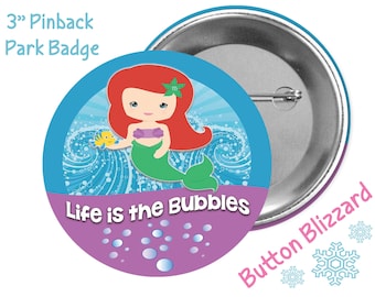 Life is the Bubbles Button - Kawaii Little Mermaid Badge - Princess Ariel Pin - Disney Princess Button - Disney Park Button - Mermaid Badge