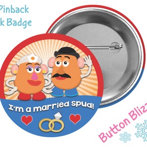 I&#39;m A Married Spud! - Toy Story Marriage Button - Mr. and Mrs. Potato Head Badge - Disney Just Married Button - Disney Wedding Badge