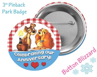 Lady and the Tramp Anniversary Button - Disney Button - Lady and the Tramp Pin - Anniversary Pin - Theme Park Button