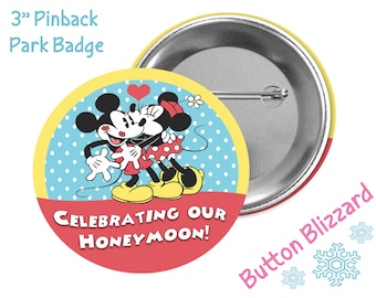 Celebrating our Honeymoon Button - Mickey Mouse and Minnie Mouse Button - Disney Park Button - Disney Lanyard Pin - Theme Park Button