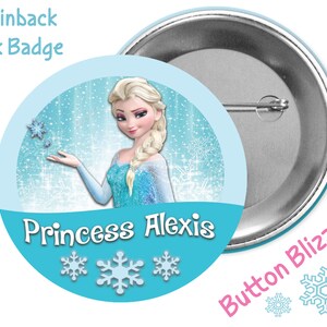 Personalized Princess Button - Frozen Badge - Princess Elsa Button - Disney Park Pin - Theme Park Badge - Frozen Party Favors - Elsa Costume