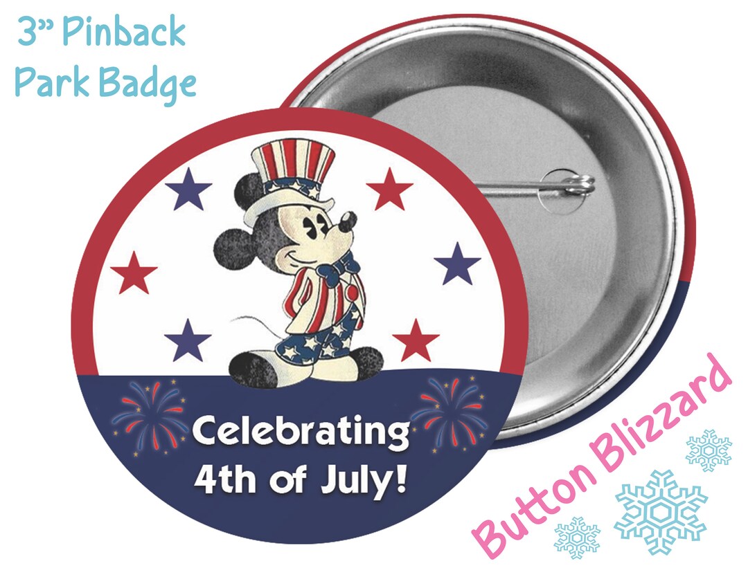 Vintage Mickey Mouse Celebrating 4th of July Button - Independence