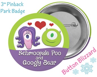 Botón de Schmoopsie Poo y Googly Bear - Botón de parejas de Monsters Inc. - Insignia de Mike y Celia - Pin de Monsters University - Botón de parque Disney