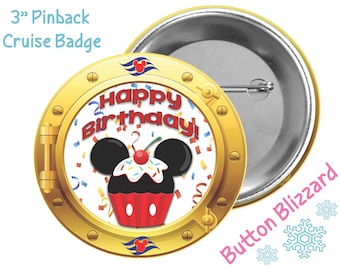 Mickey Cupcake Birthday Button - Disney Cruise  Pin - Happy Birthday Badge - Fish Extender Gift - Mickey Birthday Button - Lanyard Pin